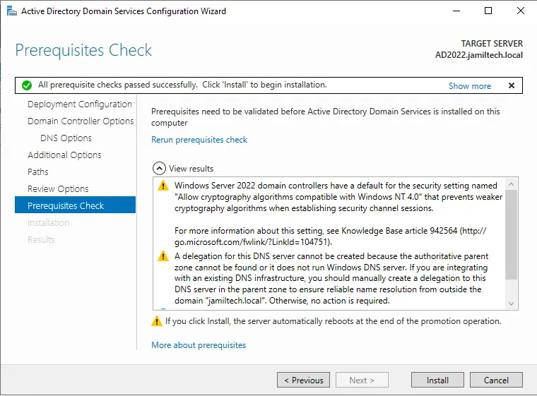 Migrate active directory prerequisite check