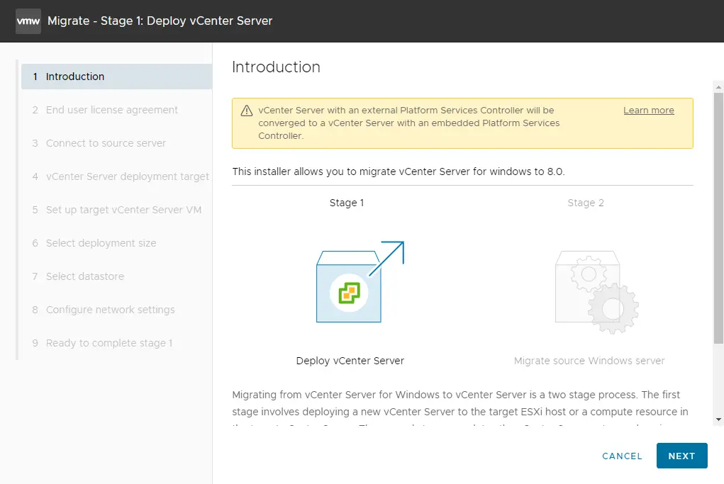 Migrate deploy vCenter server introduction