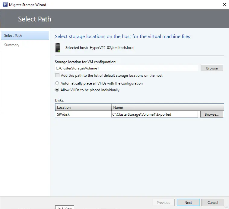 Migrate storage wizard SCVMM