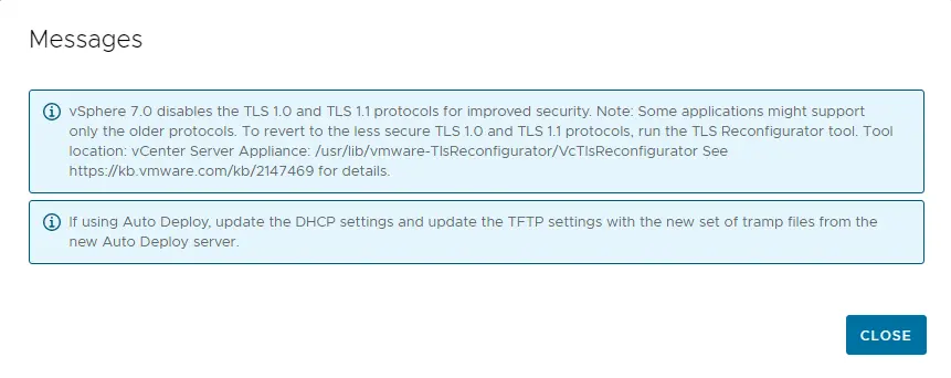 Migrate vCenter Message auto deploy