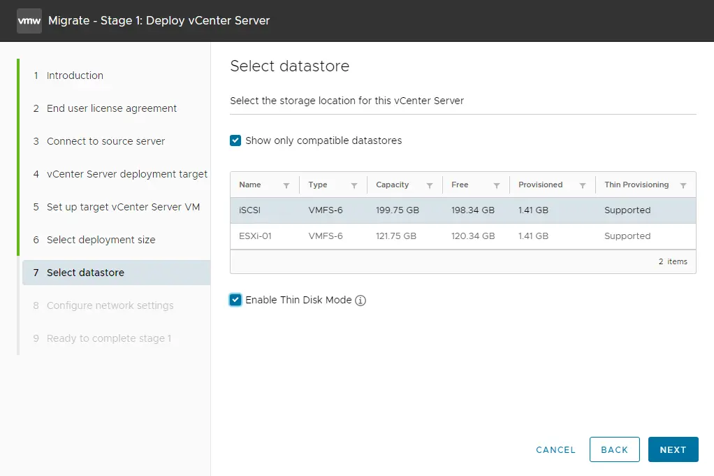 Migrate vCenter server datastore