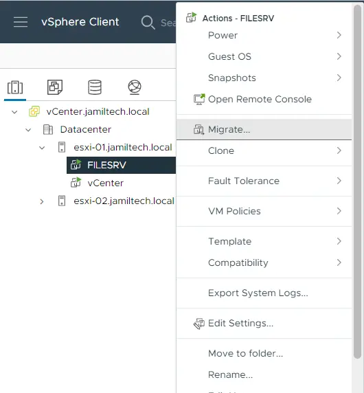 Migrate virtual machine