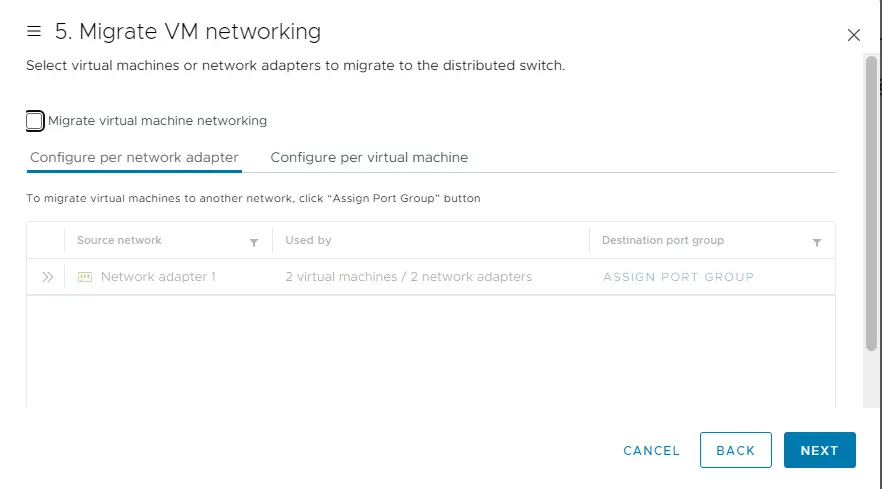 Migrate virtual machine networking