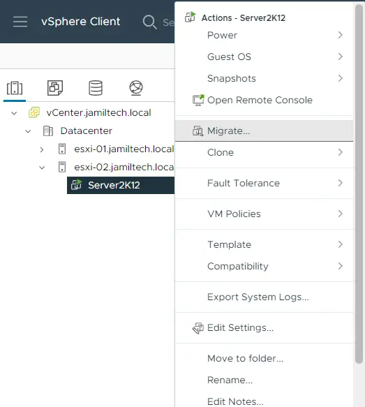 Migrate virtual machine