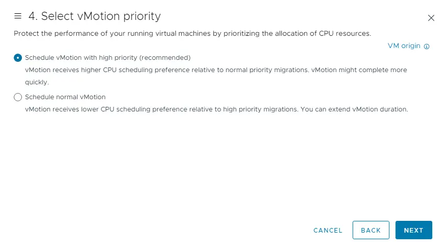 Migration VM vMotion priority