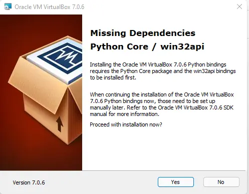 Missing dependencies python core virtualbox