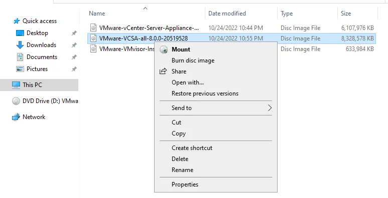 Mount VMware VCSA ISO