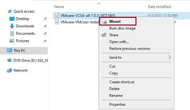 Mount the VMware VCSA 7.0