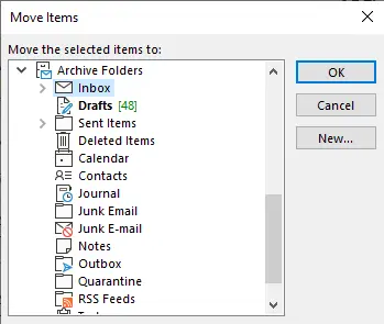 Move deleted items to inbox