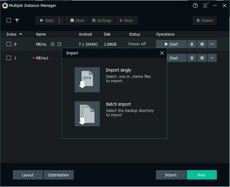 Multiple instance manager import