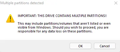 Multiple partitions detected rufus