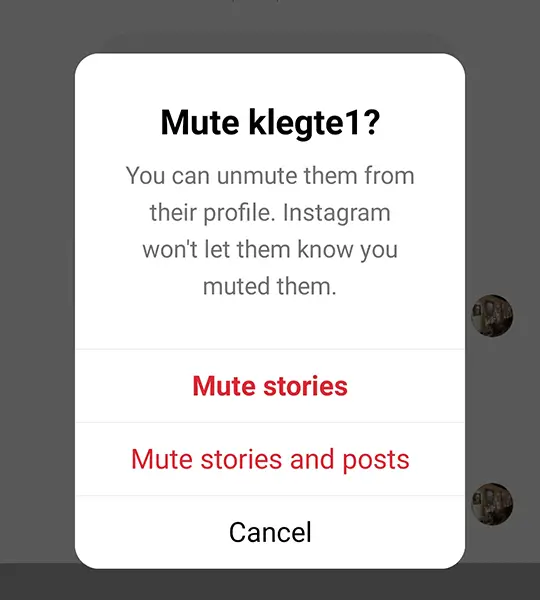 Mute stories and posts on Instagram
