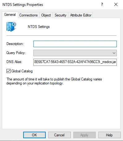 NTDS settings properties