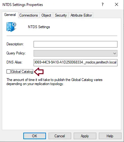 NTDS system properties global catalog