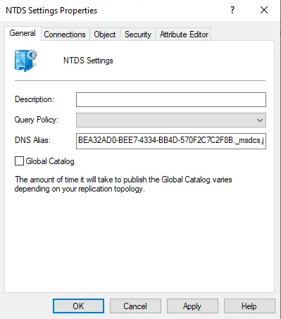 NTDS system properties global catalog