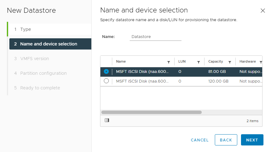 Name and device selection