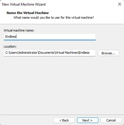 Name the virtual machine VMware Player