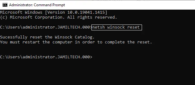 Netsh winsock reset command