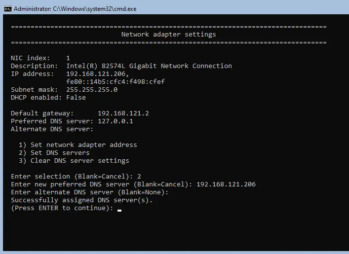 Network adapter settings core server