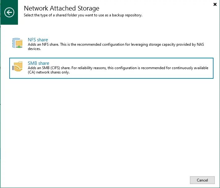 Network attached storage SMB share