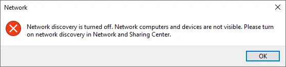 Network discovery is turned off
