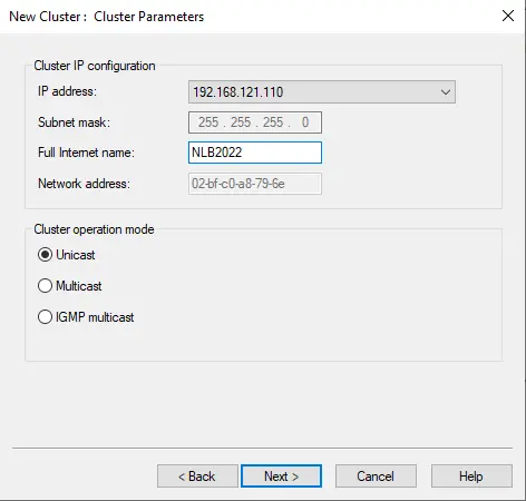 Network load balancing cluster parameters