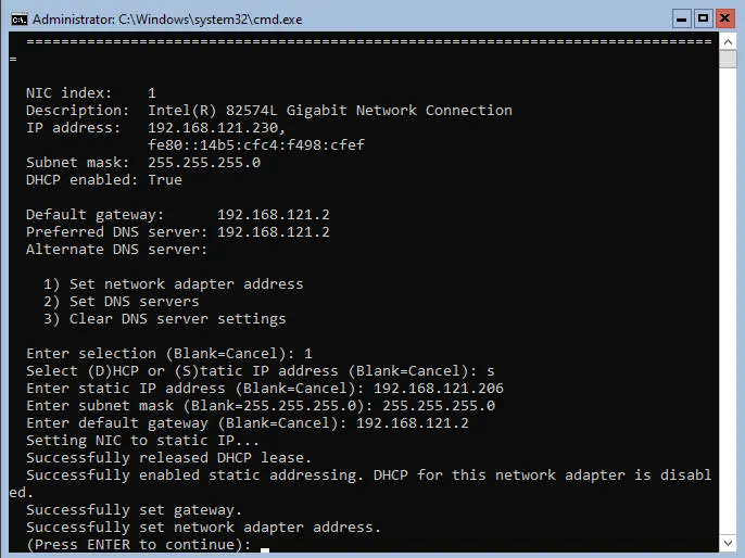 Network settings Windows Server core