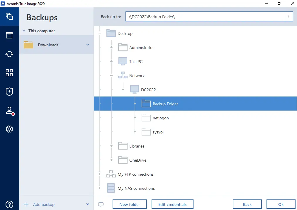 Network shared folder Acronis 