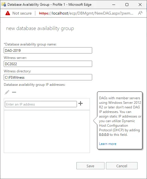 New Database Availability Group