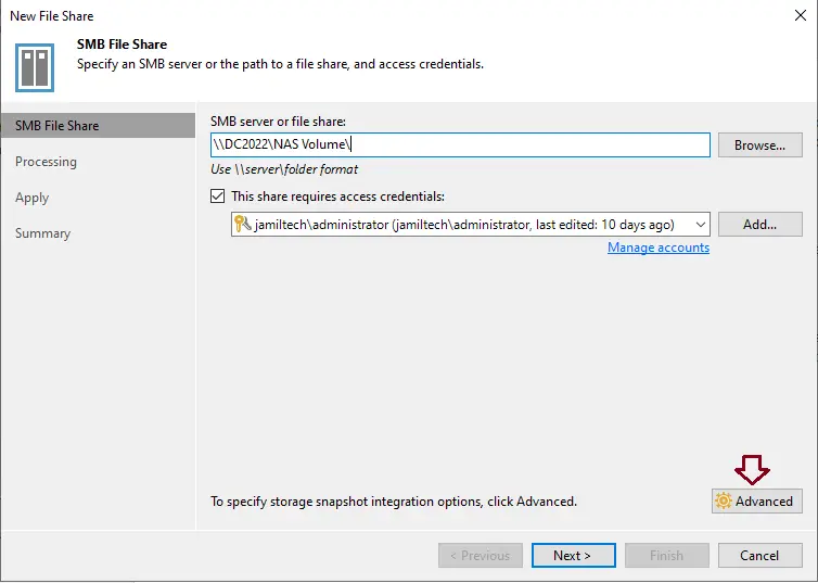 New SMB file share Veeam