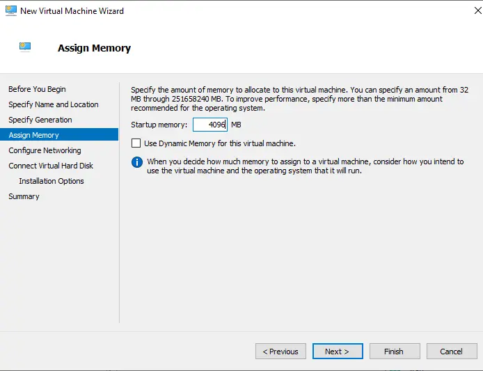 New VM assign memory