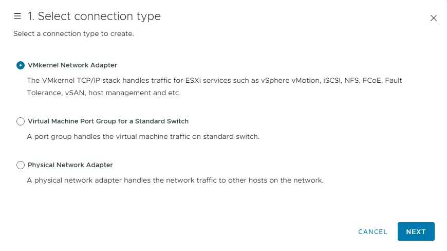 New VMkernel Network Adapter