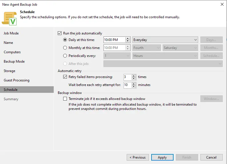 New agent backup job schedule