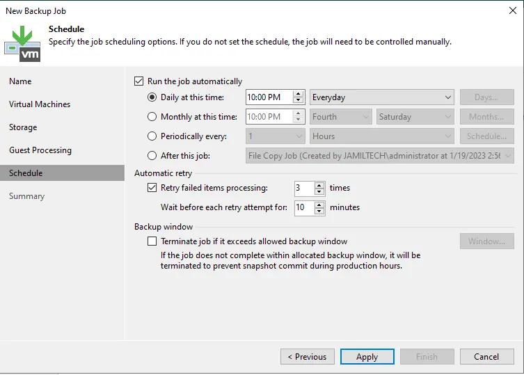 New backup job schedule Veeam