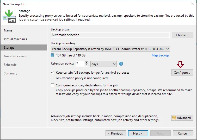 New backup job storage Veeam