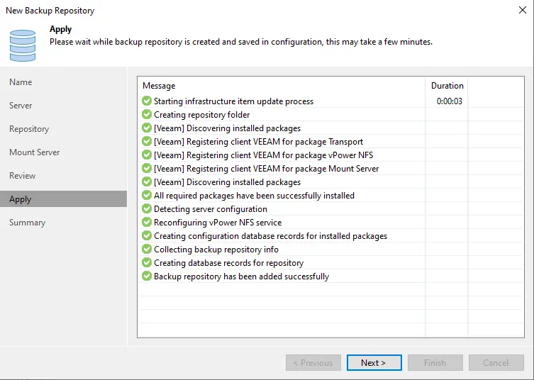 New backup repository Veeam apply