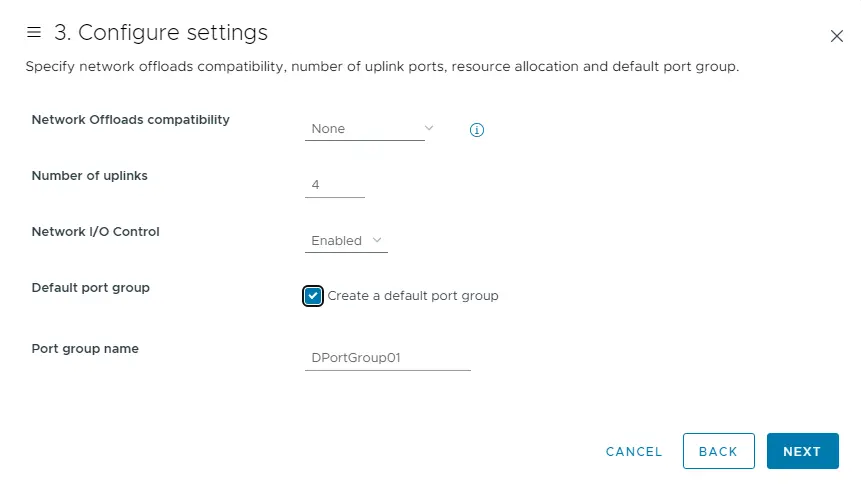 New distributed switch configure settings