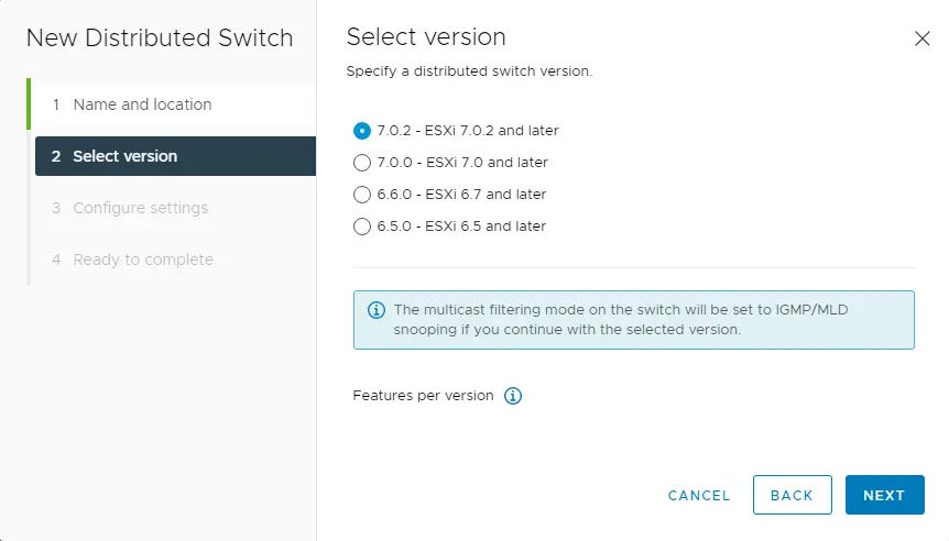 New distributed switch select version