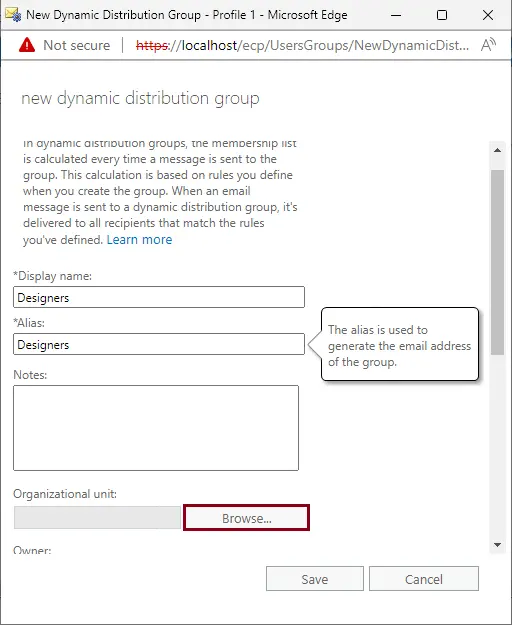 New dynamic distribution group wizard