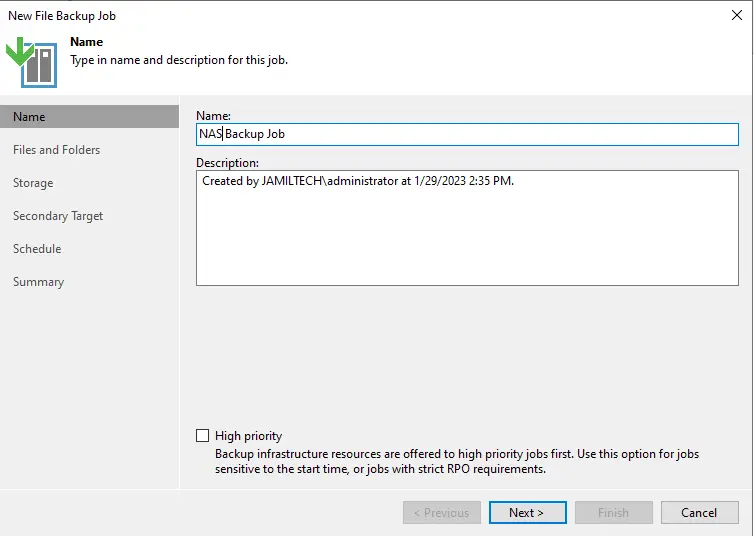 New file backup job Veeam