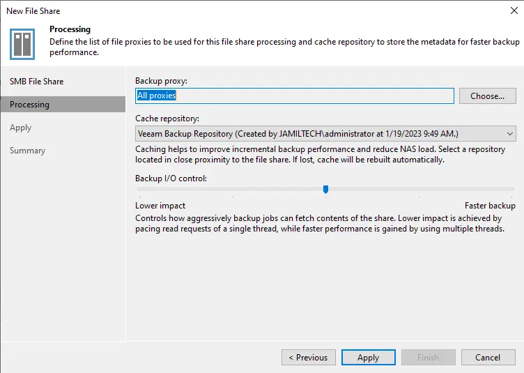 New file share processing Veeam