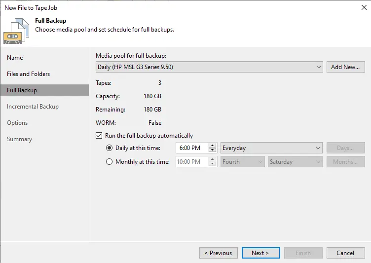 New file to tape full backup