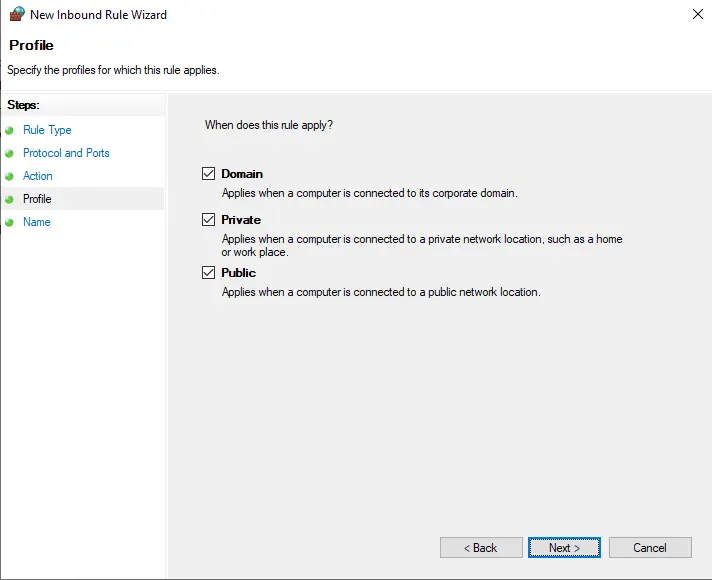 New inbound rule profile