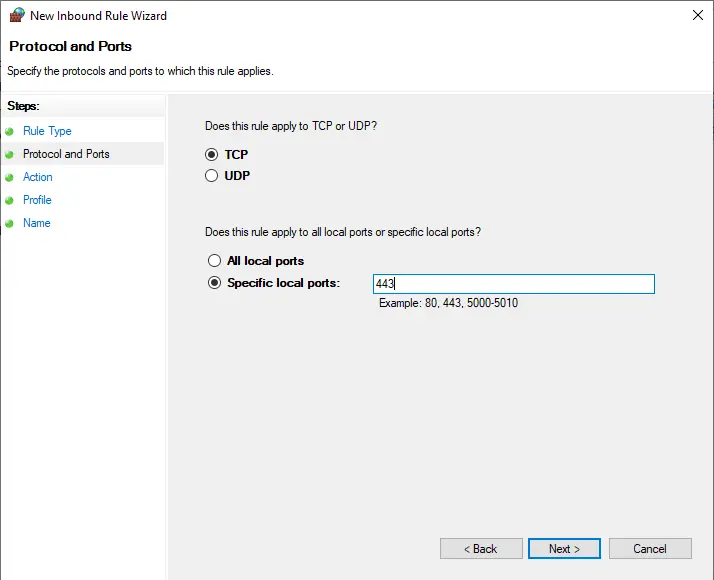 New inbound rule protocol and ports