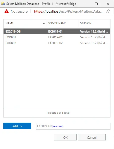 New local mailbox move select database