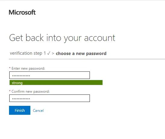 New password Microsoft 365 account
