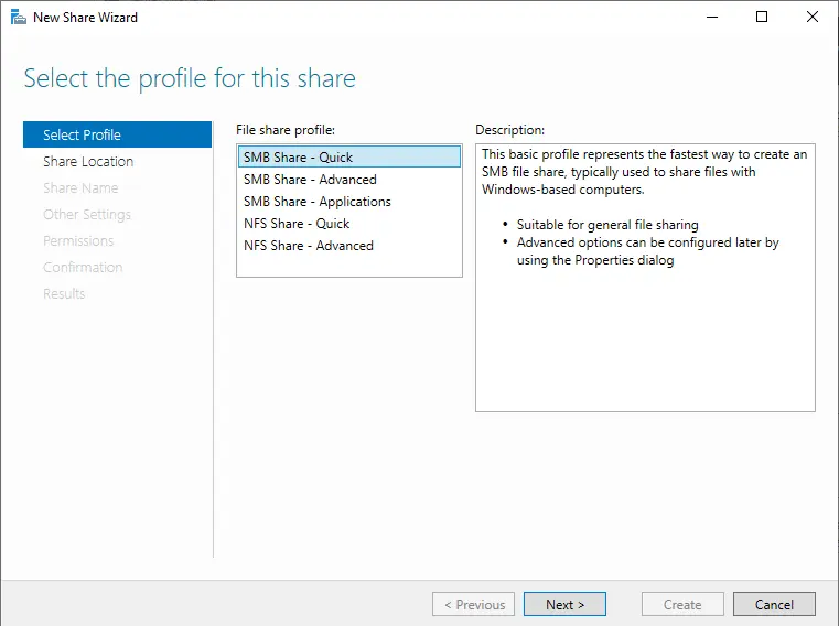 New share wizard profile FSW