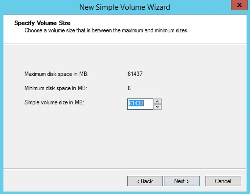 New simple volume wizard size