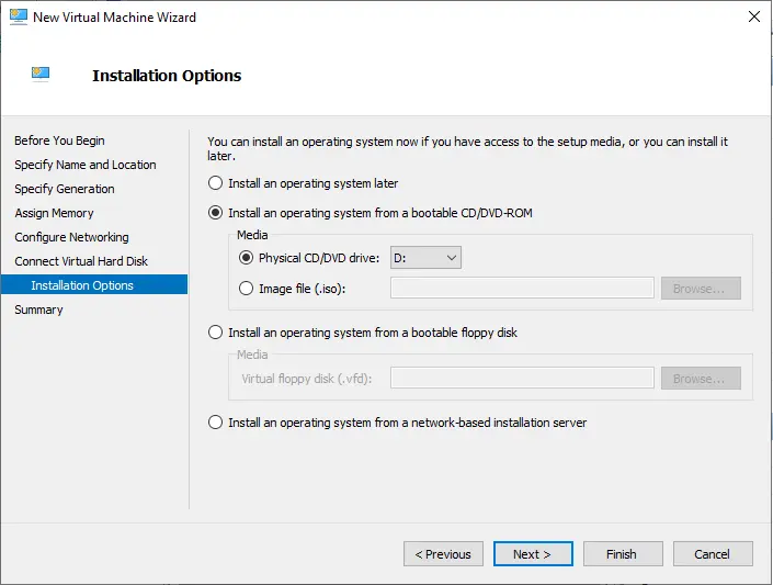 New virtual machine installation options