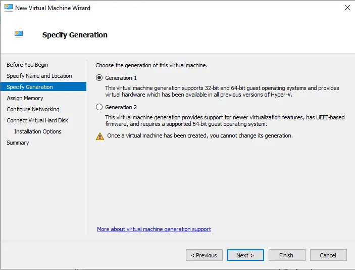 New virtual machine specify generation